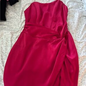 Red strapless dress